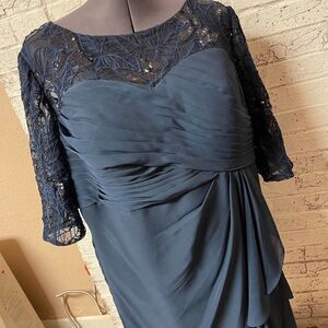 JJ's House Blue Lace Cocktail Formal Pleated Dress Large